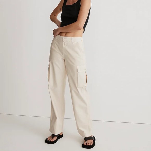 NEW Madewell Garment-Dyed Low-Slung Straight Cargo Pants in vintage linen cream - Picture 3 of 5